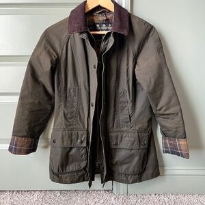 Barbour Olive Jacket with Plaid Cuffs